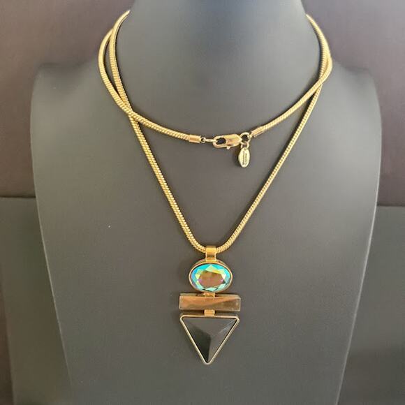Juicy Couture Long Necklace with Green Iridescent and Black Stones Gold Tone - Picture 7 of 7